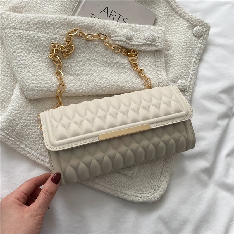 Chain Shoulder Bags For Women Texture Square Handbags Famous Lozenge