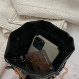 Graffiti Print Shoulder Bag Drawstring Chain Crossbody Square Bag