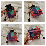 Graffiti Print Shoulder Bag Drawstring Chain Crossbody Square Bag