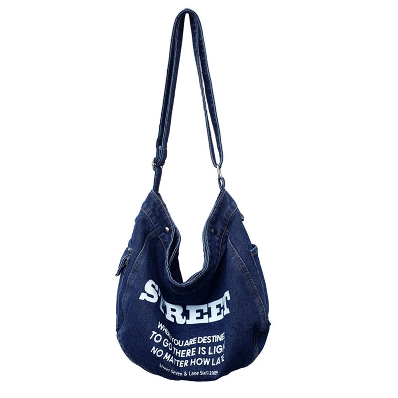 Denim Shoulder Bags Print Letter Large Capacity Messenger Bags