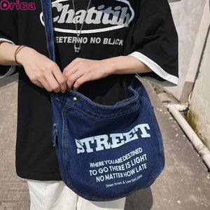 Denim Shoulder Bags Print Letter Large Capacity Messenger Bags