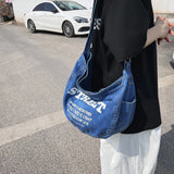 Denim Shoulder Bags Print Letter Large Capacity Messenger Bags