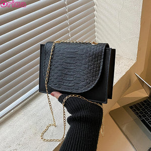 Crocodile Pattern Square Shoulder Bag Chain Crossbody Bag