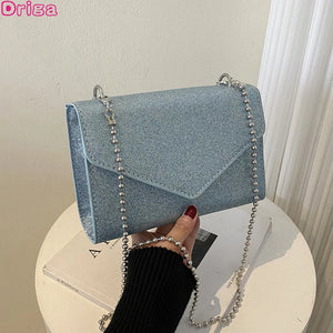 Sequins Square Shoulder Bags For Female Chain Crossbody Bags