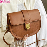 Solid Crossbody Bags Stone Pattern Handbags PU Leather Saddle Bags