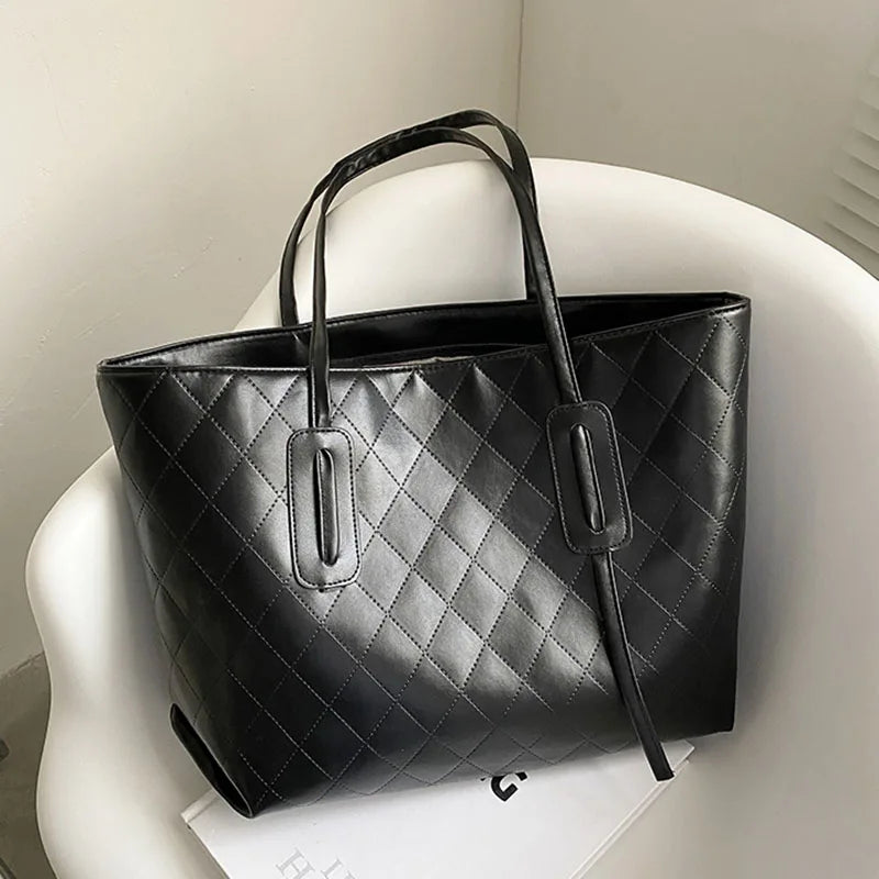 Women's Rhombic Embroidered Shoulder Bag Large Capacity Tote