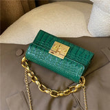 Vintage PU Leather Mini Square Handbags Ladies Chain Crocodile Pattern Bags
