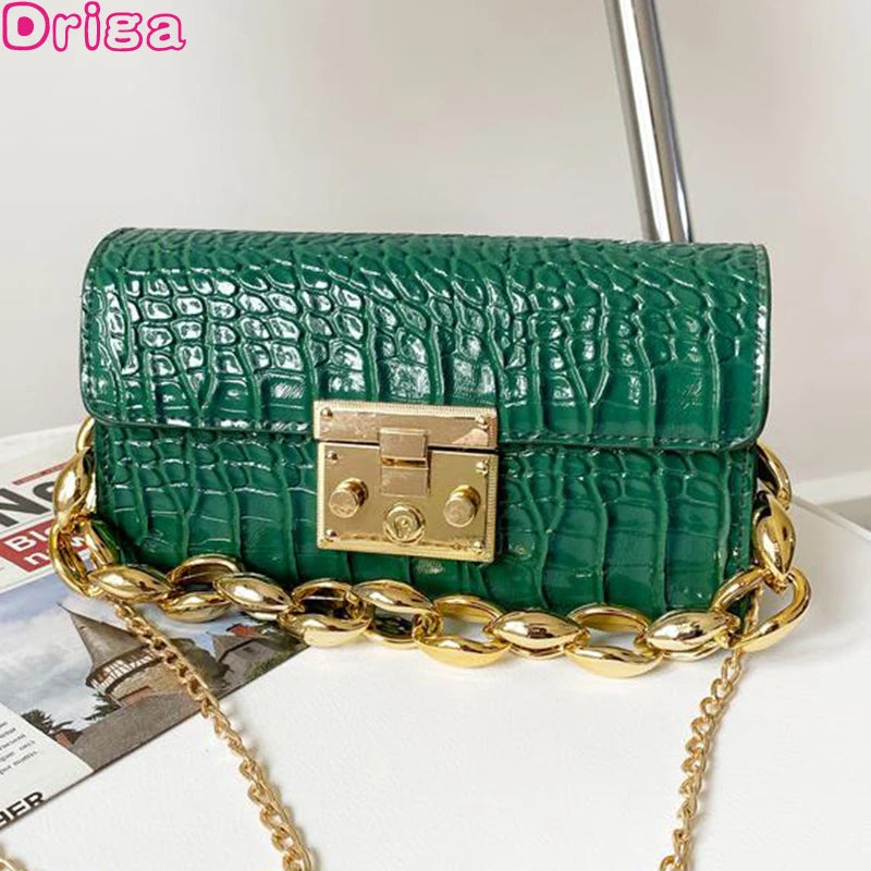 Vintage PU Leather Mini Square Handbags Ladies Chain Crocodile Pattern Bags