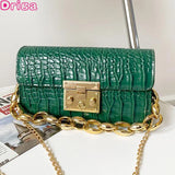 Vintage PU Leather Mini Square Handbags Ladies Chain Crocodile Pattern Bags
