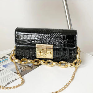 Vintage PU Leather Mini Square Handbags Ladies Chain Crocodile Pattern Bags