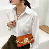 Vintage PU Leather Mini Square Handbags Ladies Chain Crocodile Pattern Bags