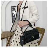 Female Stripe Shoulder Bag Lock Texture Mini Square Handbag