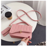 Female Stripe Shoulder Bag Lock Texture Mini Square Handbag