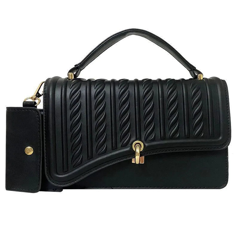 Female Stripe Shoulder Bag Lock Texture Mini Square Handbag