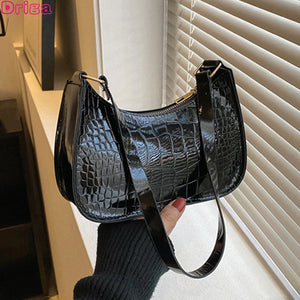 Female Crocodile Print Shoulder Bags Solid Pu Leather High Bags