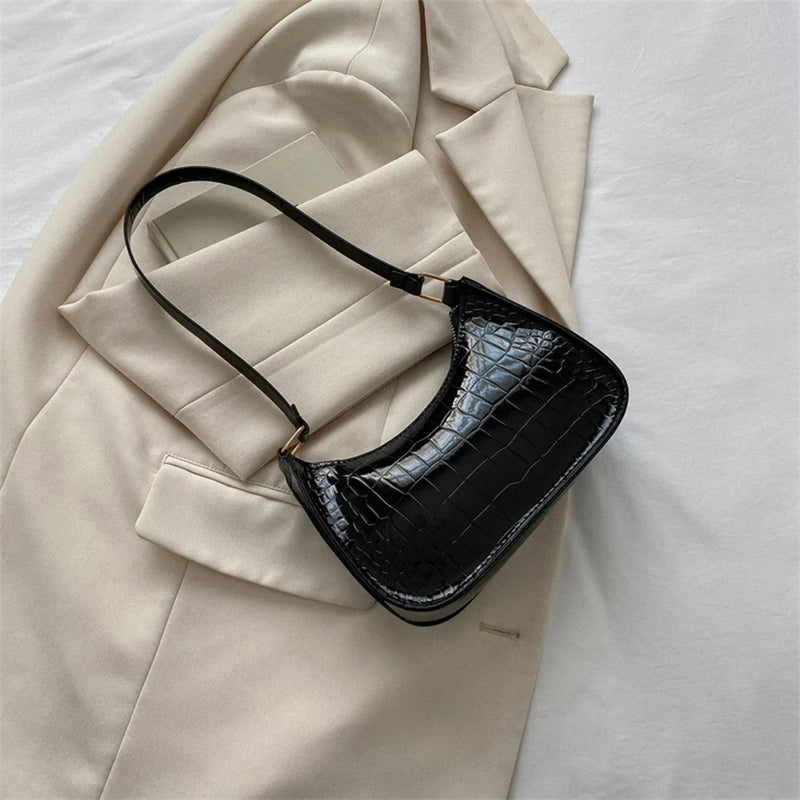 Female Crocodile Print Shoulder Bags Solid Pu Leather High Bags