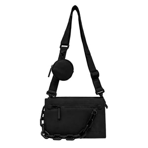 Solid Chest Shoulder Bags PU Leather Chain Waist Bags Horizontal Square Bags