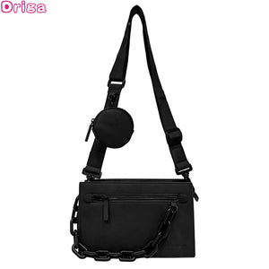 Solid Chest Shoulder Bags PU Leather Chain Waist Bags Horizontal Square Bags