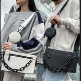 Solid Chest Shoulder Bags PU Leather Chain Waist Bags Horizontal Square Bags