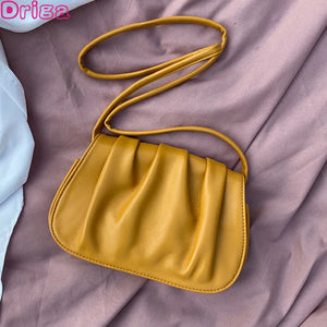Women's Cloud Shoulder Bag Fold Crossbody Bag Solid PU Leather Messenger Bag