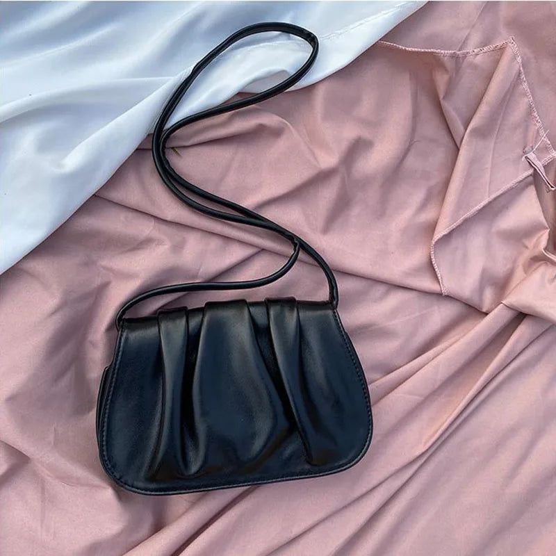 Women's Cloud Shoulder Bag Fold Crossbody Bag Solid PU Leather Messenger Bag