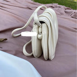 Women's Cloud Shoulder Bag Fold Crossbody Bag Solid PU Leather Messenger Bag