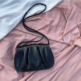 Women's Cloud Shoulder Bag Fold Crossbody Bag Solid PU Leather Messenger Bag