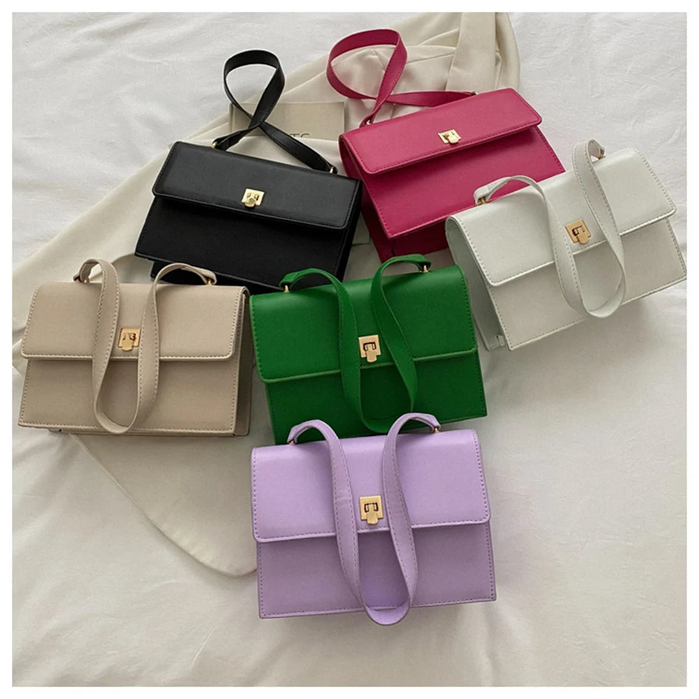 Horizontal Square Leather Shoulder Bag for Women
