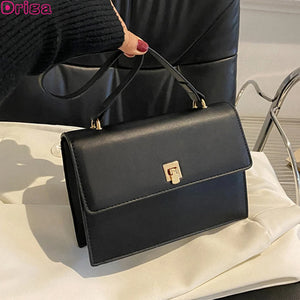 Horizontal Square Leather Shoulder Bag for Women