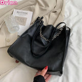 Large Capacity Female Handbags Solid Chain Shoulder Bags Bucket Crossbody Bag