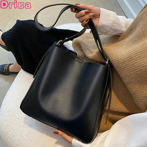 Large Capacity Shoulder Bucket Bags Female Style All-match Texture Messenger Bag