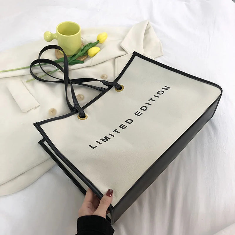 Large Capacity Women Shoulder Bags Handbags Contrast Canvas Tote Bags