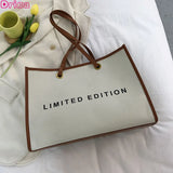 Large Capacity Women Shoulder Bags Handbags Contrast Canvas Tote Bags