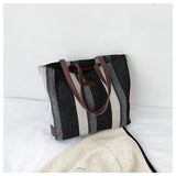Large-capacity Women Shoulder Bags Vertical Stripes Casual Tote Handbags