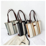 Large-capacity Women Shoulder Bags Vertical Stripes Casual Tote Handbags