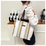 Large-capacity Women Shoulder Bags Vertical Stripes Casual Tote Handbags