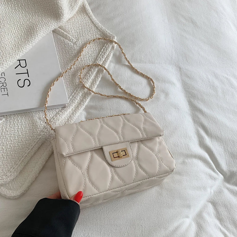 Lingge Chain Shoulder Bag for Women Casual Underarm Crossbody Bag Solid Square