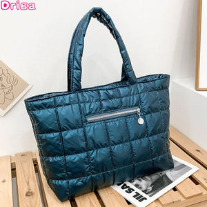 Lingge Ladies Shoulder Bag Large Capacity Handbags Solid Nylon High Bag