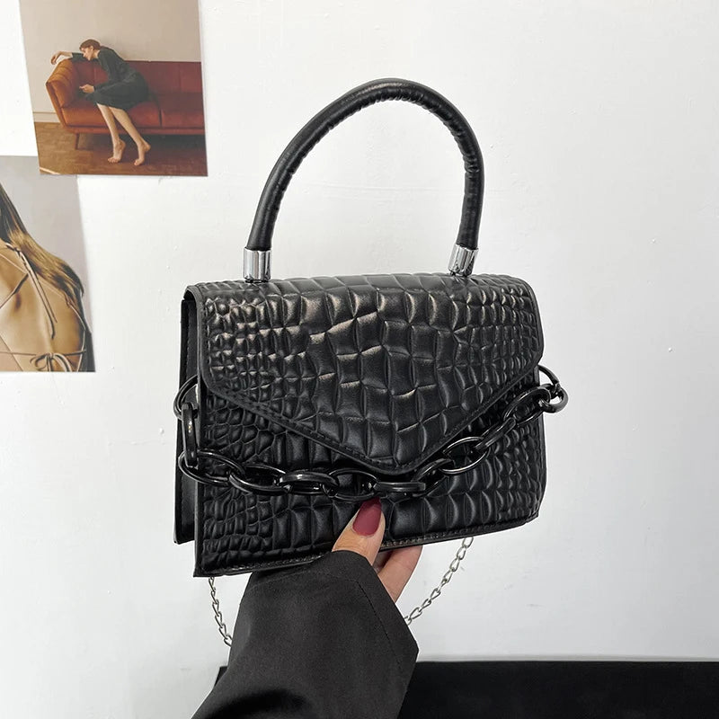 Crocodile Pattern Tote Handbag Chain Crossbody Square Bag