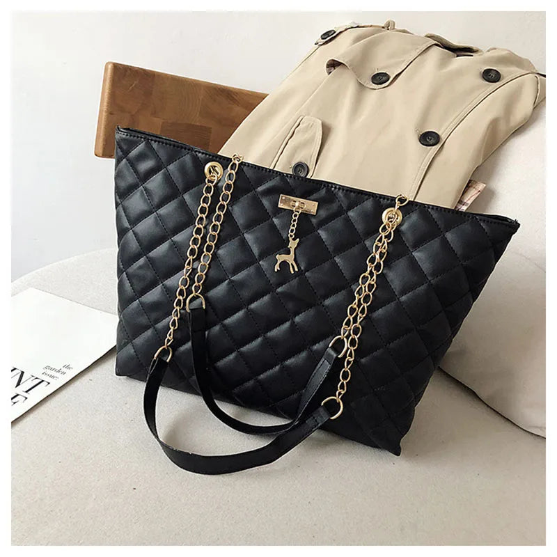 Large Capacity Women Chain Shoulder Bags PU Leather Solid Bags