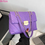 Chain Texture Embroidery Thread Women Handbags Soft Pu Shoulder Bags