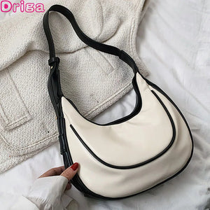 Women's PU Leather Shoulder Bag Large-capacity Stitching Dumpling Bag