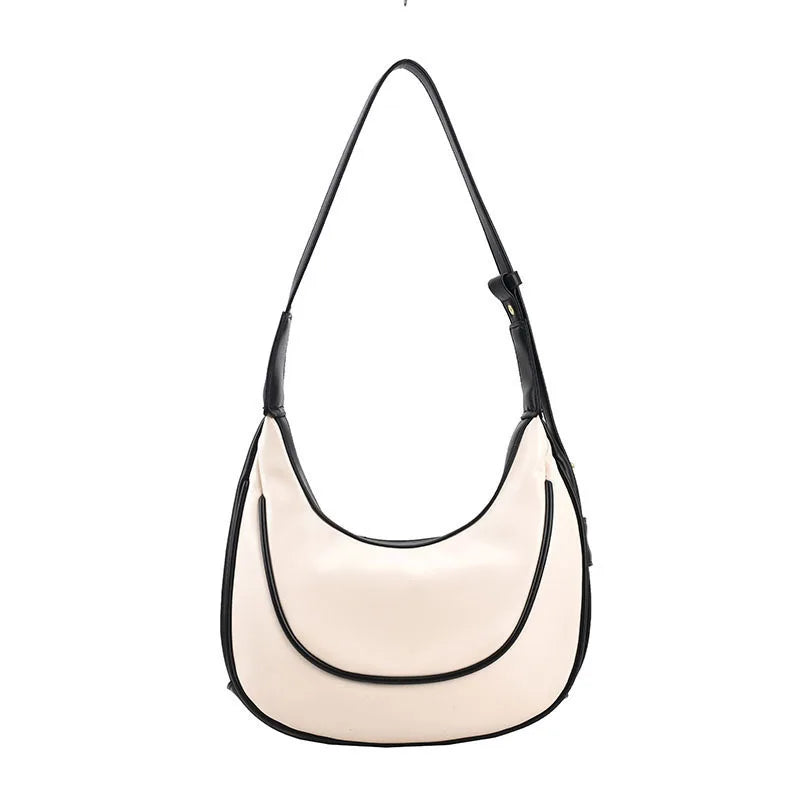 Women's PU Leather Shoulder Bag Large-capacity Stitching Dumpling Bag