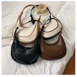 Women's PU Leather Shoulder Bag Large-capacity Stitching Dumpling Bag