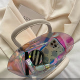 Women Casual Transparent Handbags Large Capacity Tote Bucket Shoulder Bags