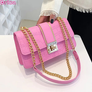 Crossbody Shoulder Bag Chain Handbag Embossing Square Design