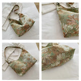 Portable Oil Painting Style Shoulder Bags For Female Canvas Underarm Handbags