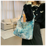 Portable Oil Painting Style Shoulder Bags For Female Canvas Underarm Handbags