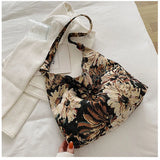 Portable Oil Painting Style Shoulder Bags For Female Canvas Underarm Handbags