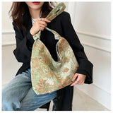 Portable Oil Painting Style Shoulder Bags For Female Canvas Underarm Handbags